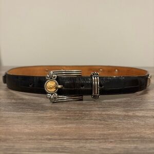 Brighton Museum Collection Black  Croc Goth Belt Coins Silver Gold Buckle S ‘96